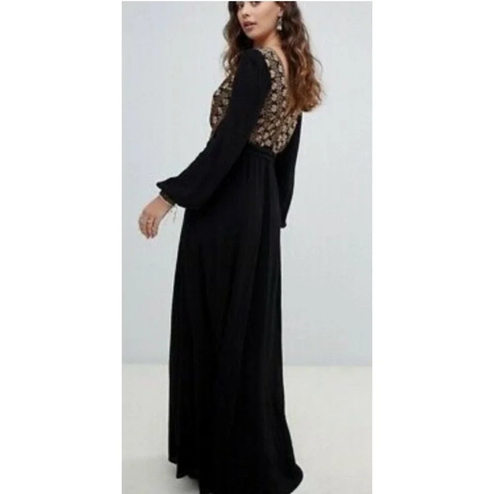 FREE PEOPLE Women's Size XS HEARTS‎ DESIRE EMBROIDERED Maxi BLACK DRESS NEW